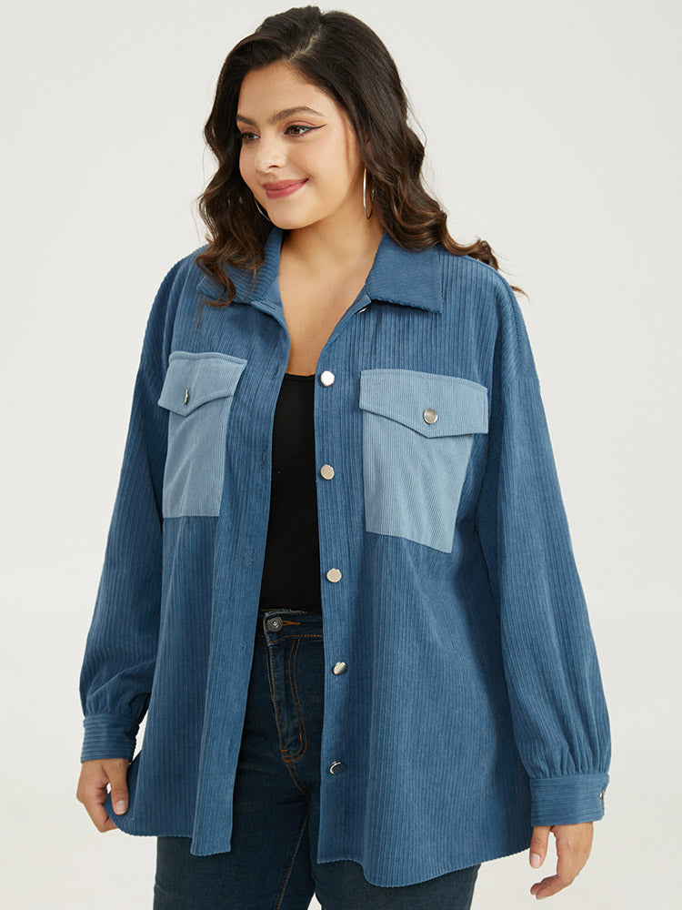Two Tone Flap Pocket Button Up Corduroy Coat