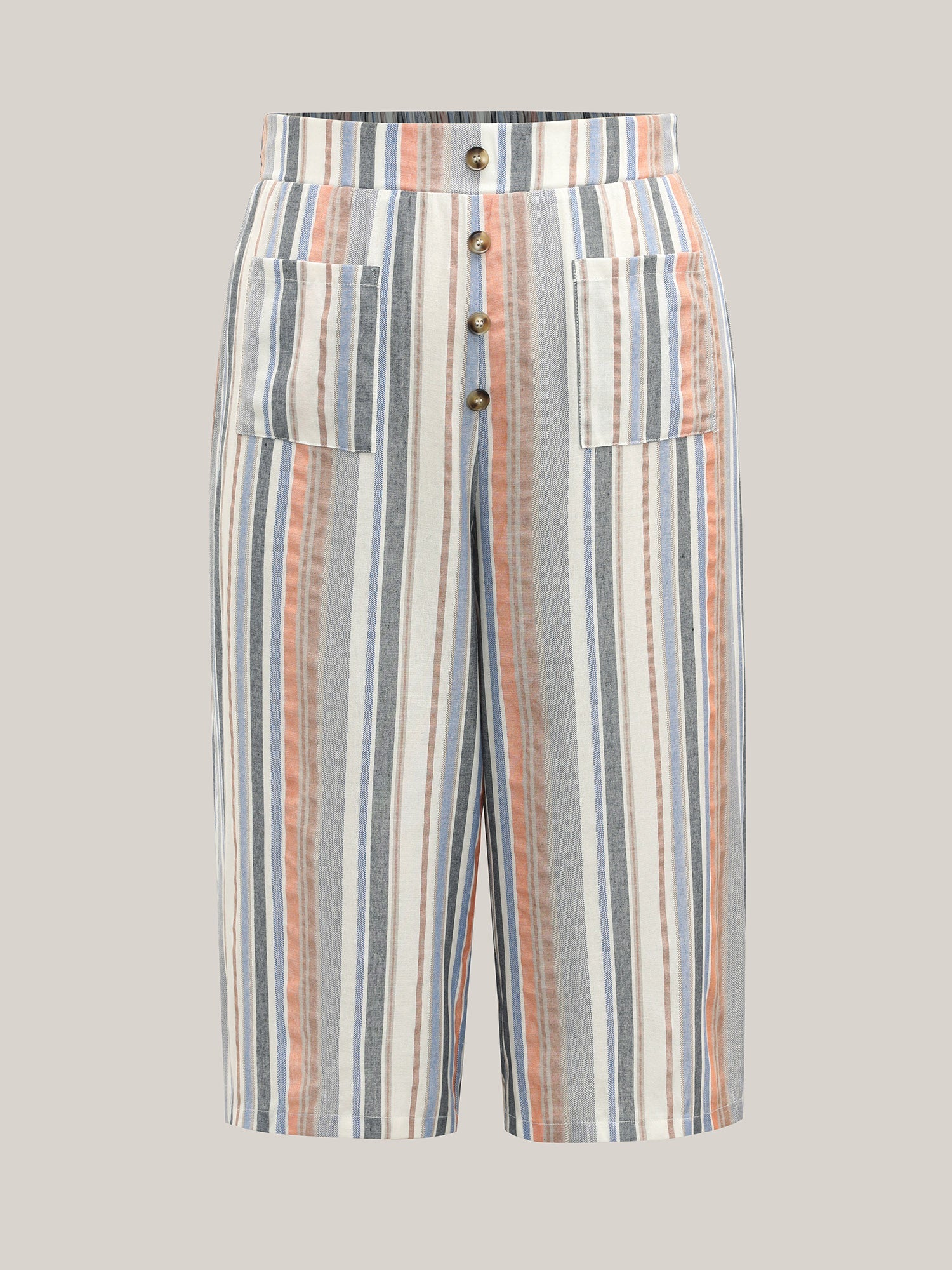 Soft Stripes Button Wide-Leg Pants