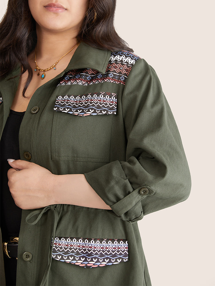 Bandana Geometric Tab Sleeve Drawstring Jacket