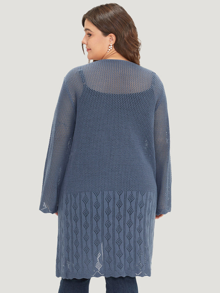 Solid Geometric Eyelet Open Front Cardigan