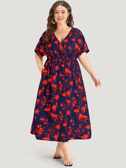 Silhouette Floral Print Surplice Neck Elastic Waist Dress