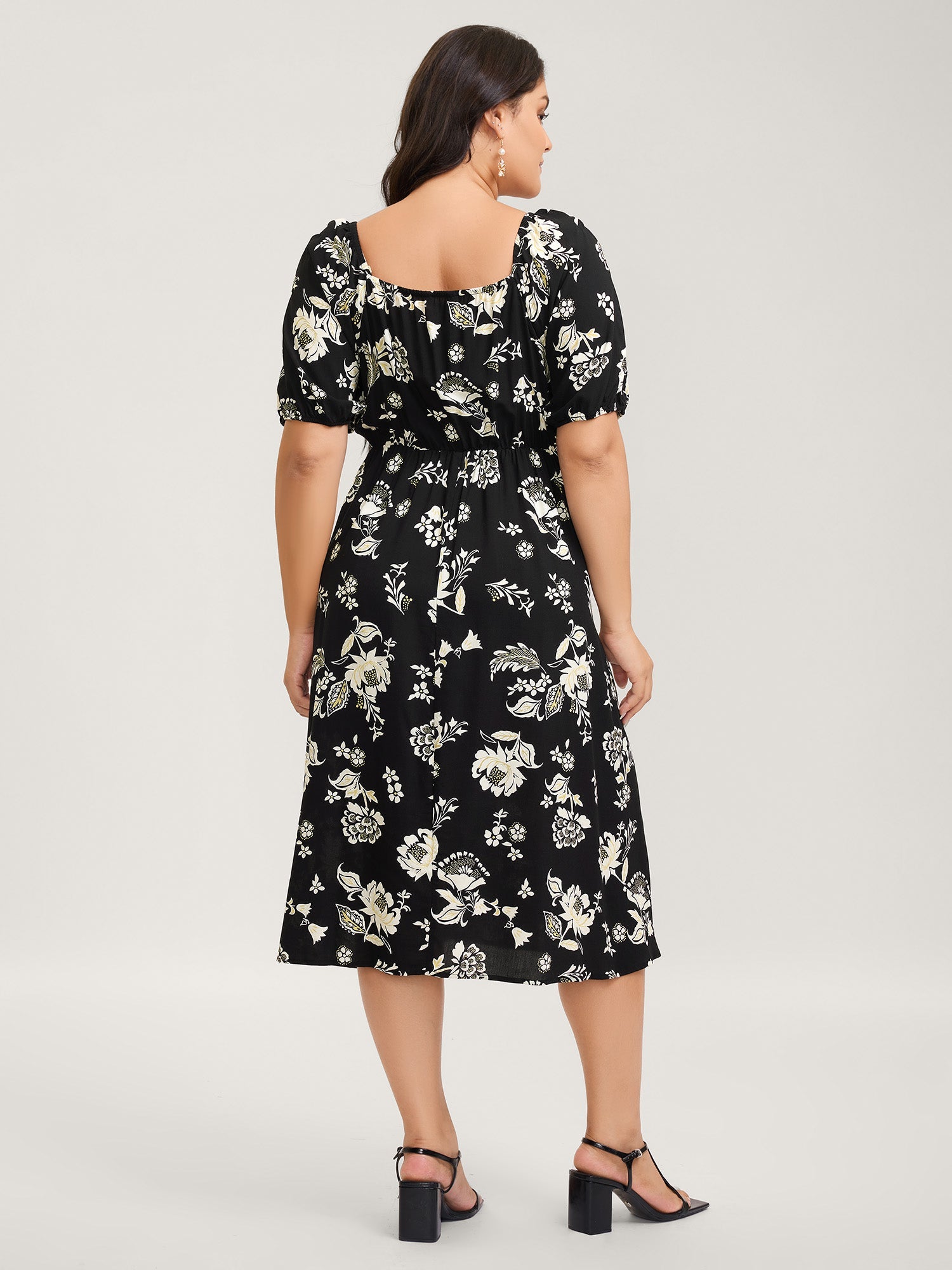 Floral Print Sweetheart Neck Midi Dress