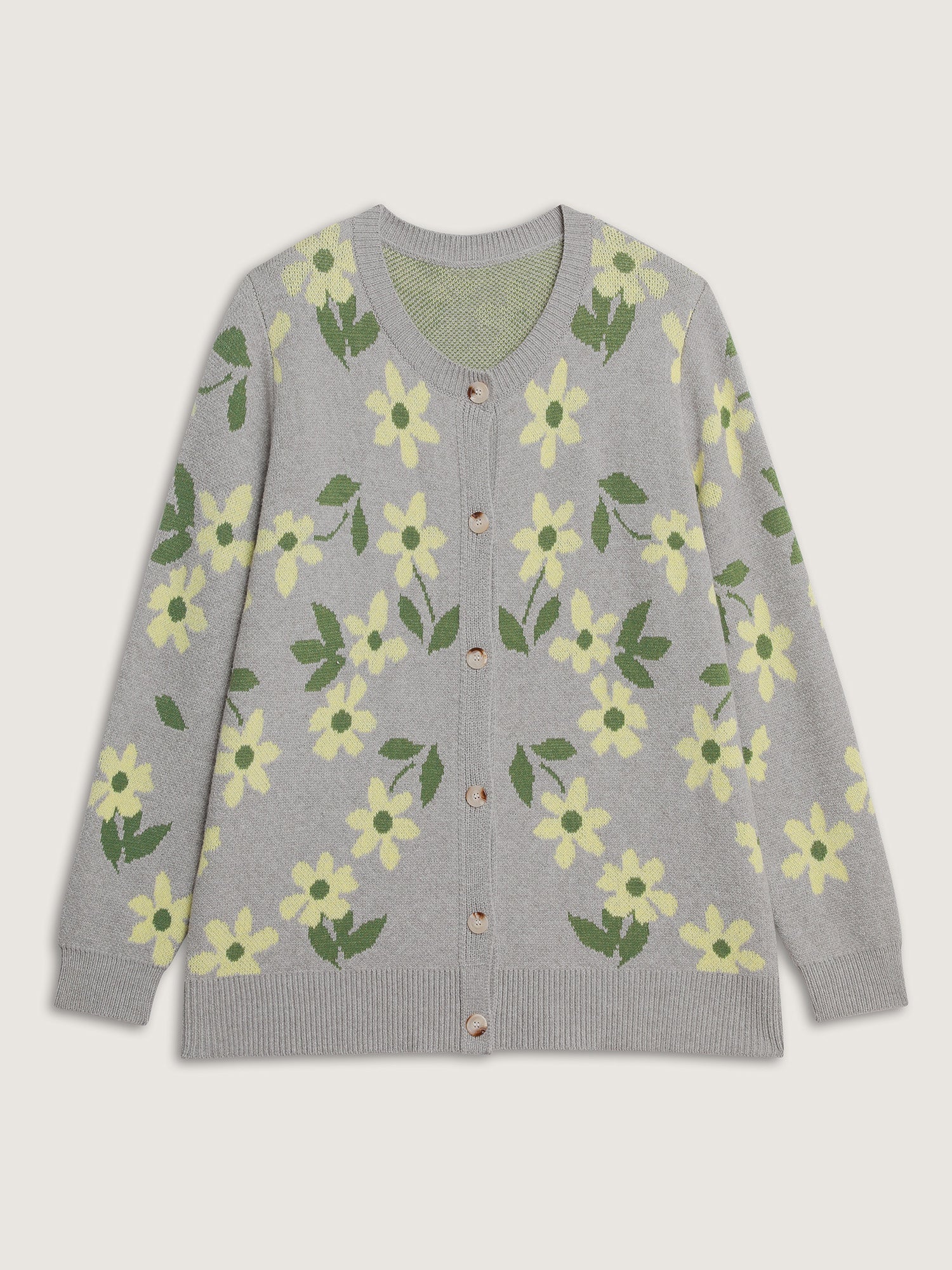 Floral Pattern Jacquard Button Knit Cardigan