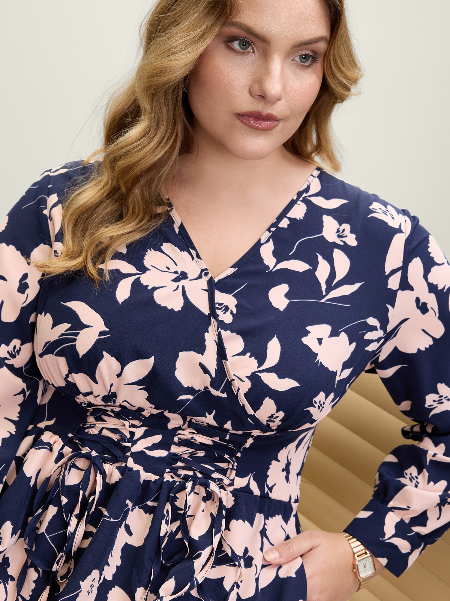 Floral Print Cross-Straps Shirred Midi Dress