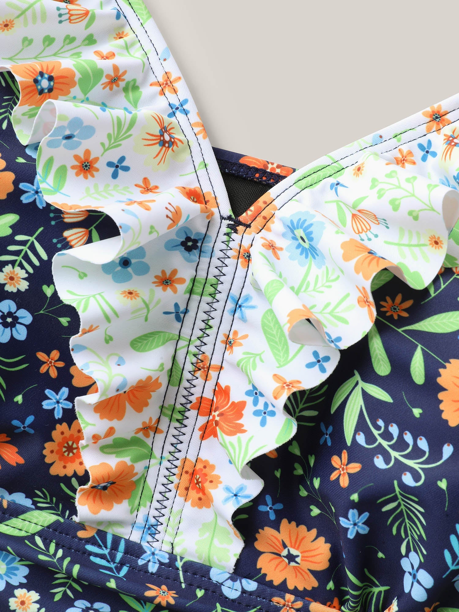 Floral Print Ruffled Lace One-Piece Swimsuit