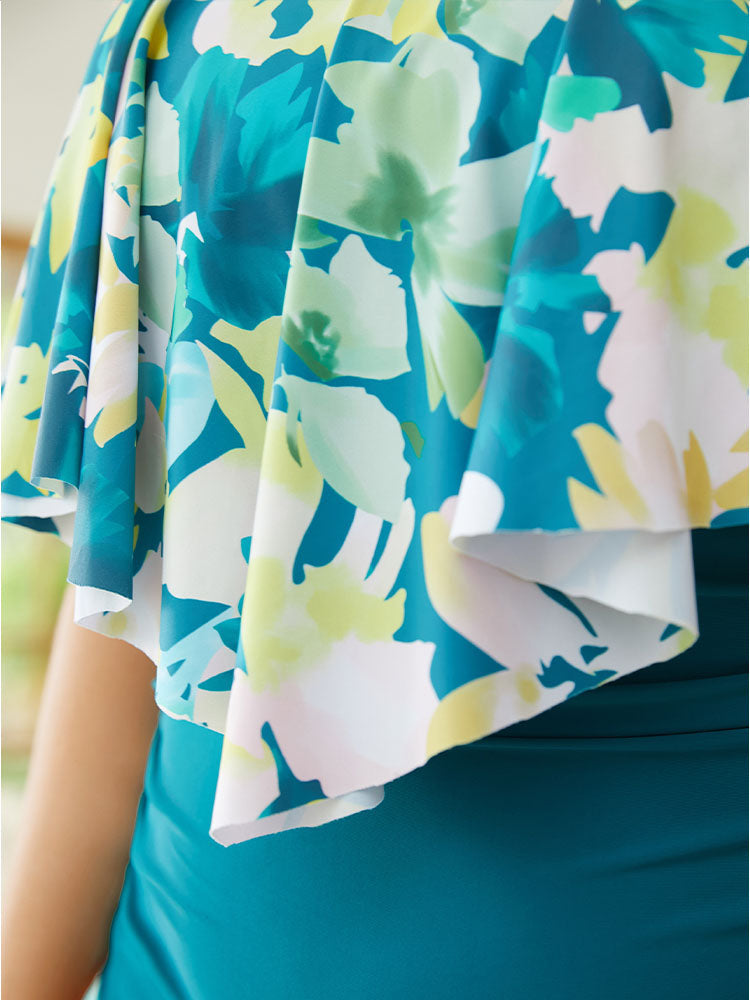 Floral Print Ruffle Trim Square Neck One Piece Swimsuit