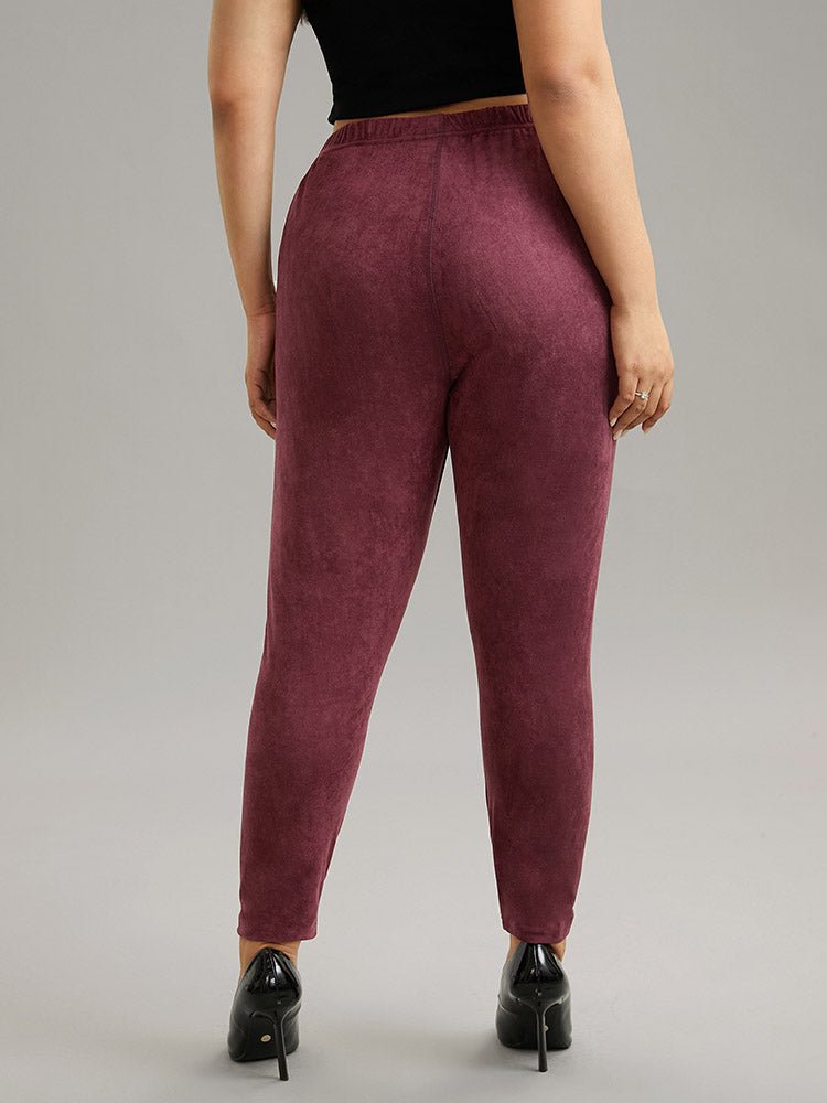Solid Elastic Waist Texture Very Stretchy Leggings