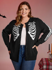 Skeleton Ribcage Print Button Knit Cardigan