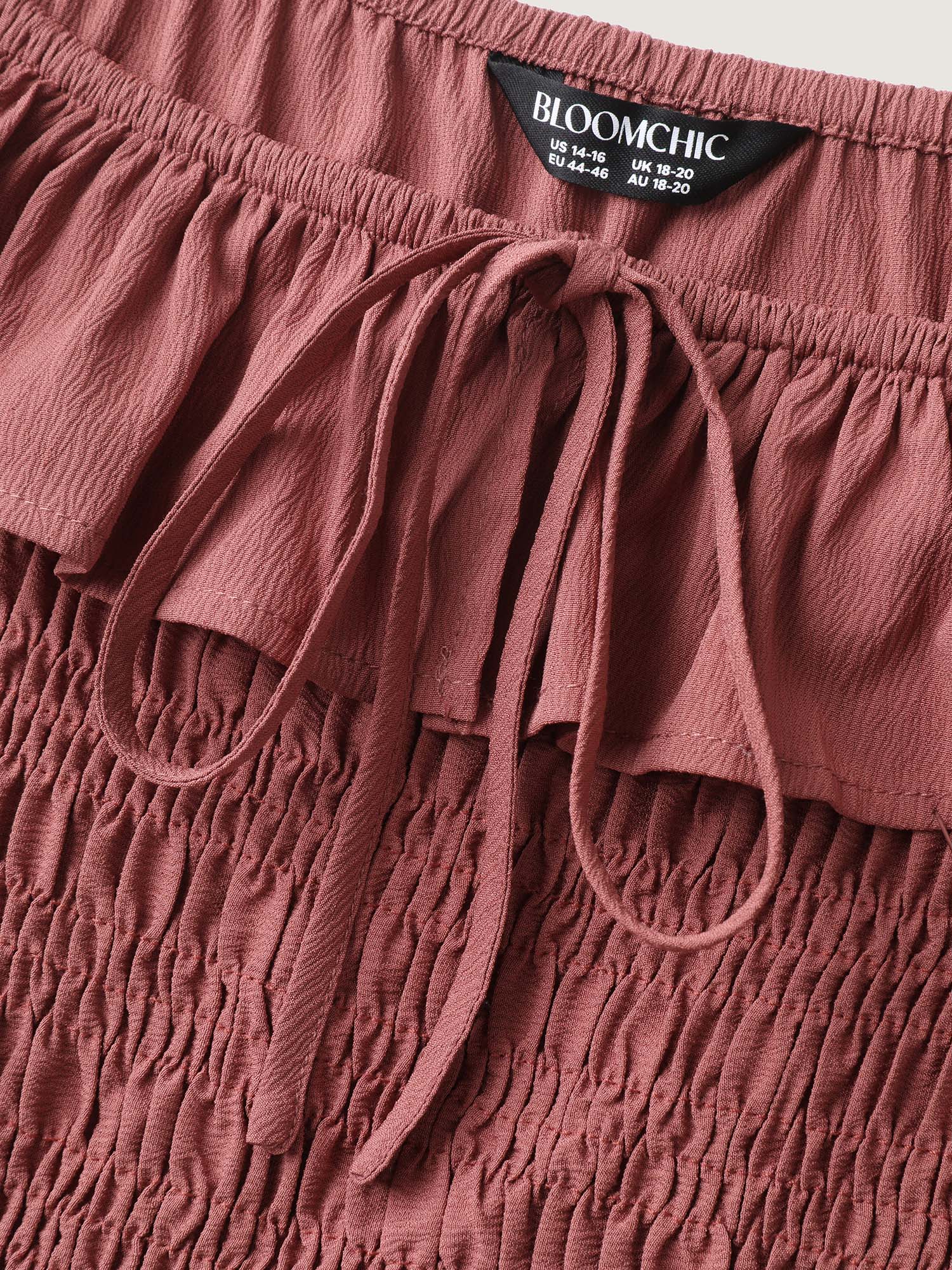 Ruffle Shirred Bodice Pockets Midi Dress