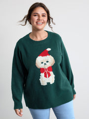 Festive Puppy Jacquard Pattern Pullover