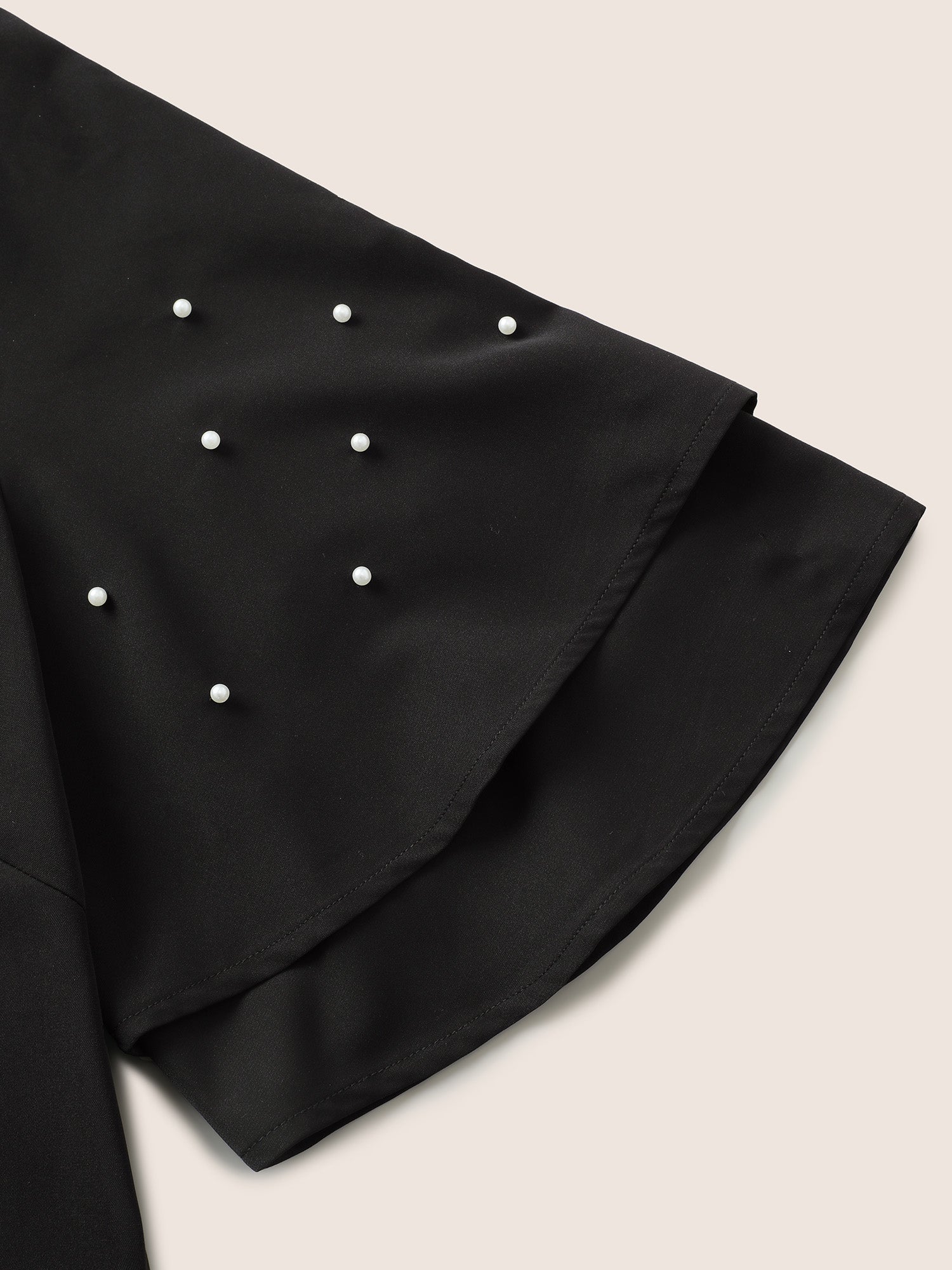 Solid Pearl Beaded Ruffle Layered Sleeve Blouse