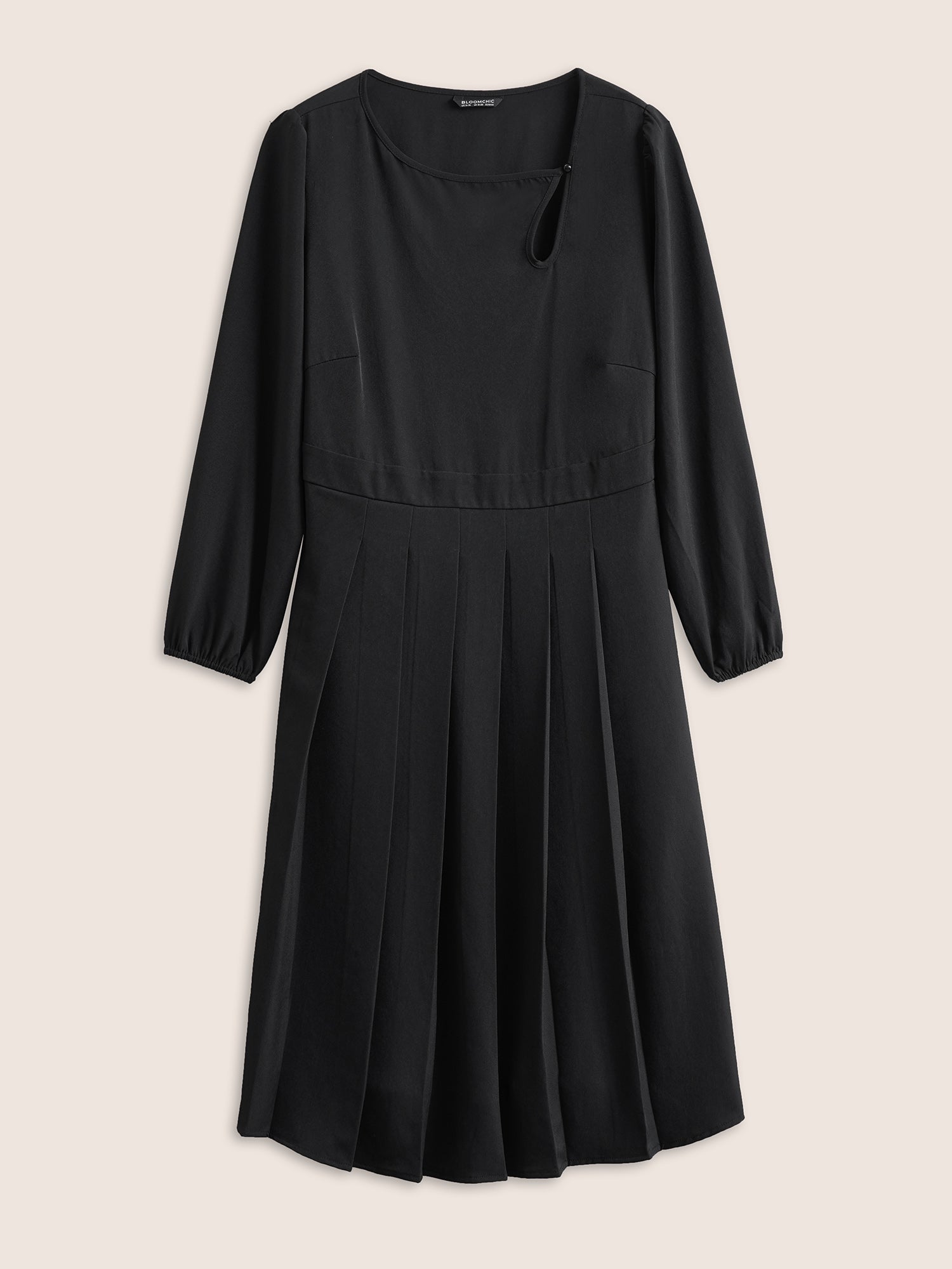 Anti-Wrinkle Asymmetrical Neck Keyhole Pleated Hem Dress