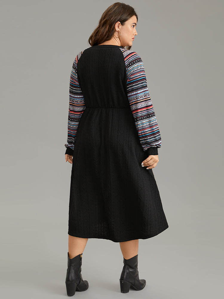 Bandana Patchwork Elastic Waist Notched Dress