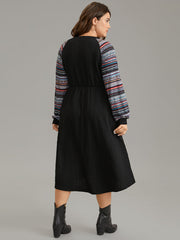 Bandana Patchwork Elastic Waist Notched Dress