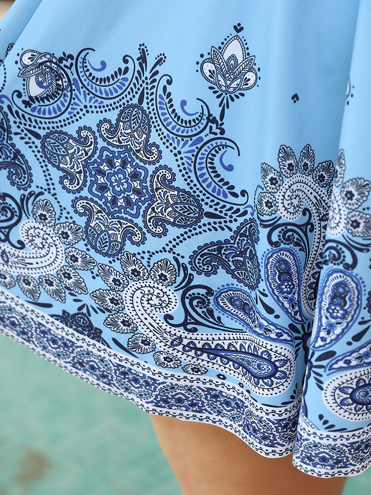 Bandana Print Surplice Neck A Line Swim Dress