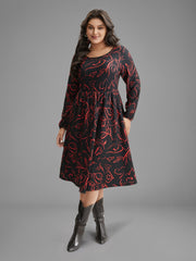 Floral Knit Round Neck Midi Dress