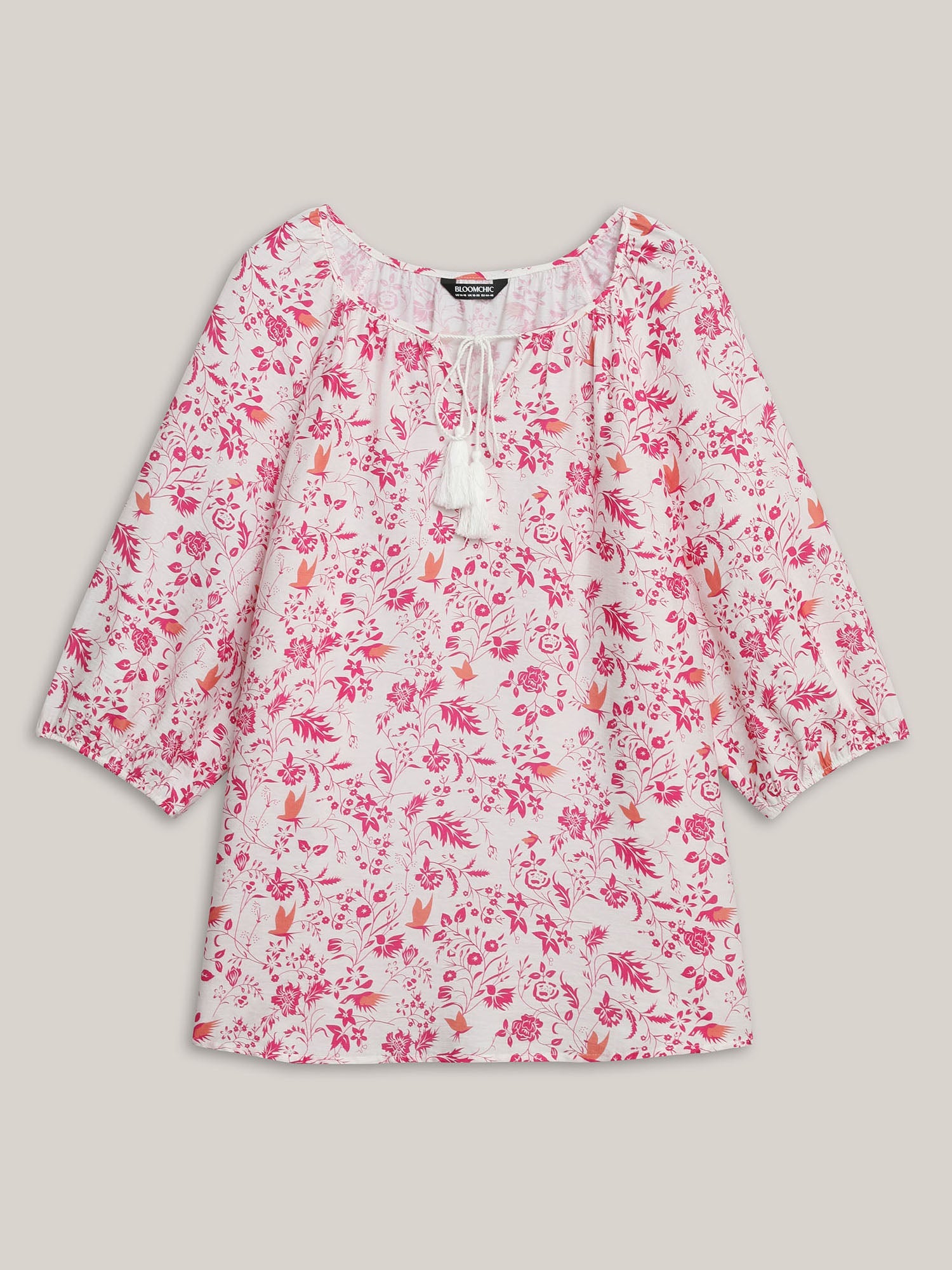 Silhouette Floral Print Neck Tassels Blouse