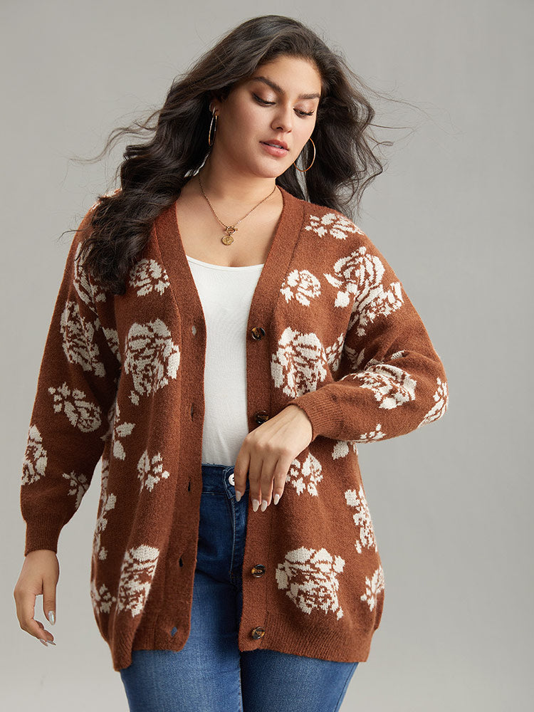 Anti-Pilling Floral Print Drop Shoulder Cardigan