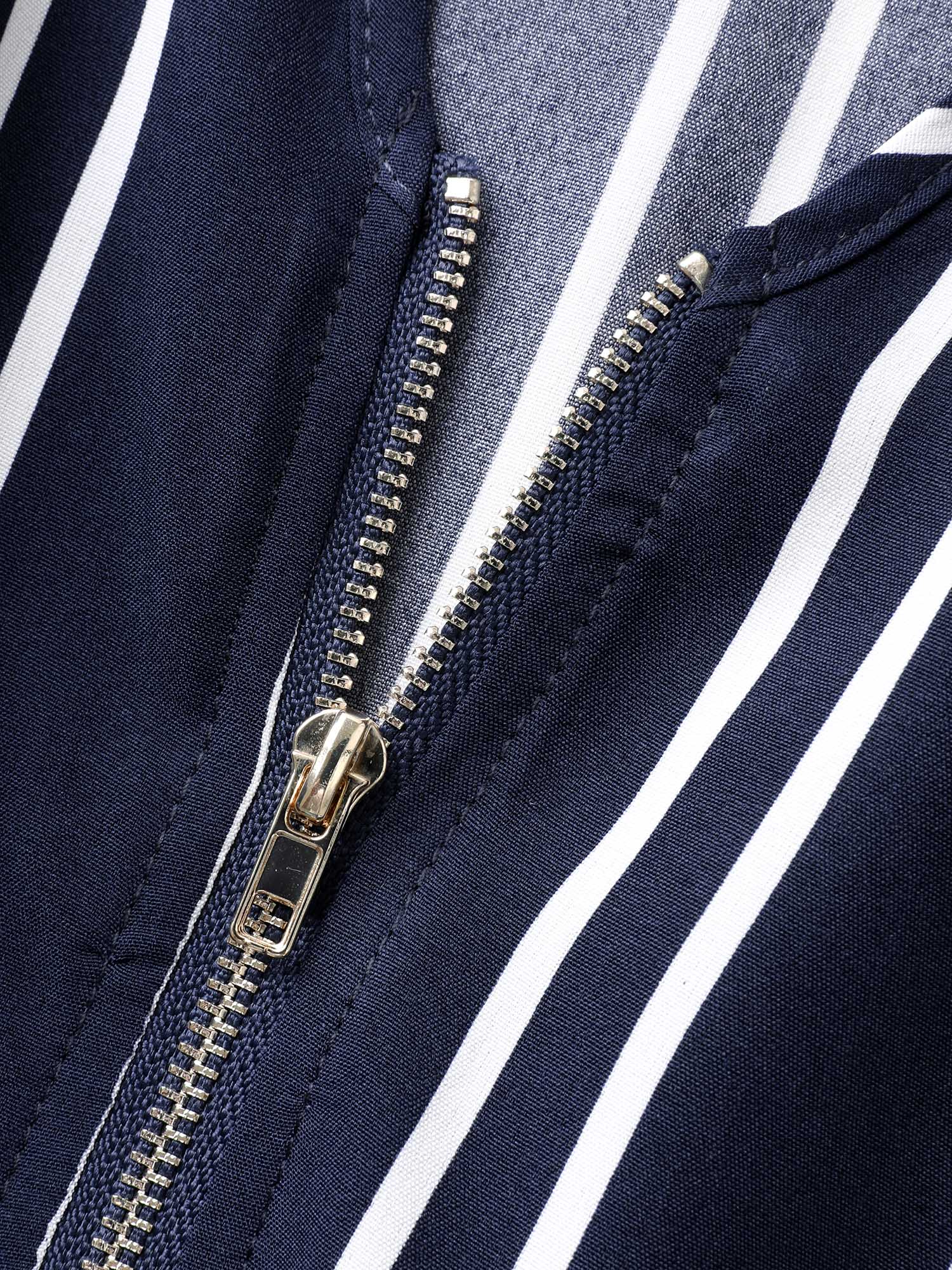 Stripe Print Zipper Belted Midi Dress