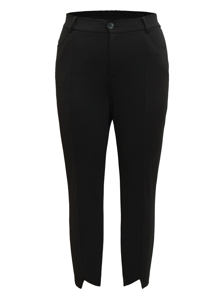 Solid Asymmetrical Hem Pocket Ankle Pants