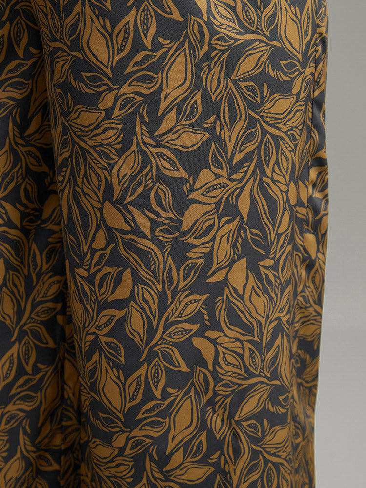 Silhouette Floral Print Elastic Waist Wide Leg Pants