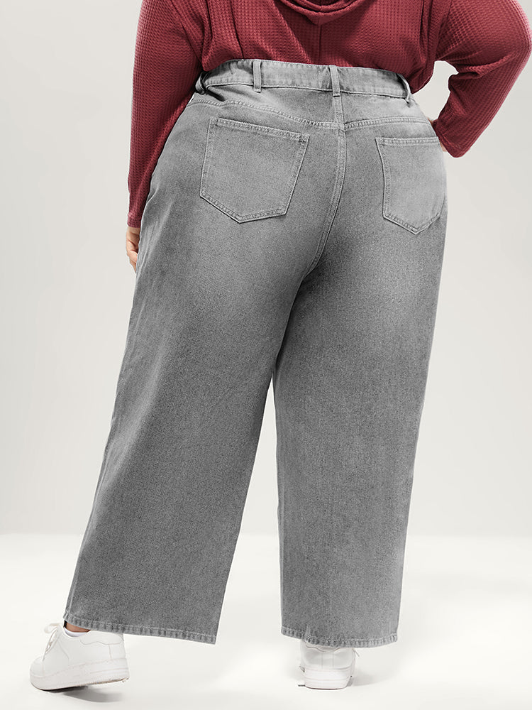 Boyfriend Wide Leg Non Stretchy High Rise Medium Wash Jeans