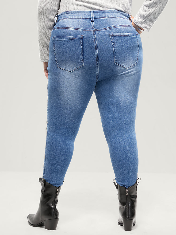Skinny Very Stretchy High Rise Asymmetrical Distressed Jeans