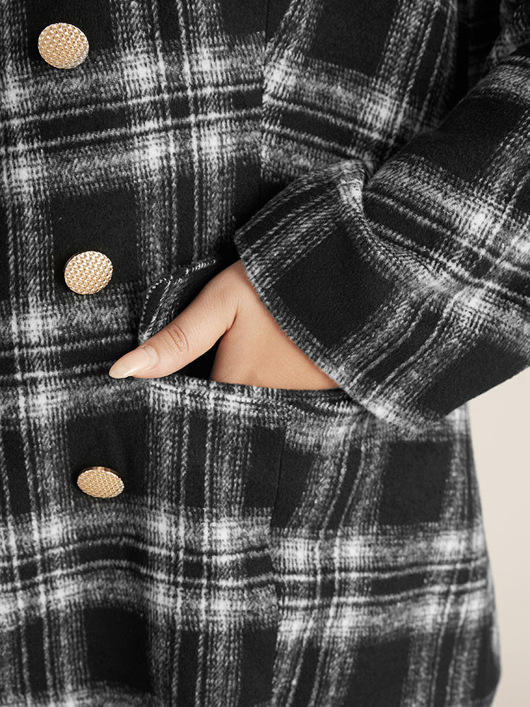 Plaid Flap Pocket Button Up Suit Collar Blazer