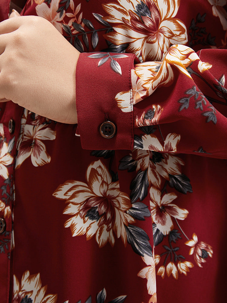 Floral Print Shirt Collar Button Up Blouse