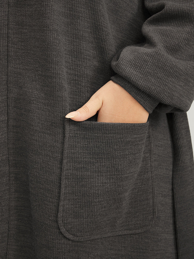 Solid Pocket Belted Open Front Heather Coat