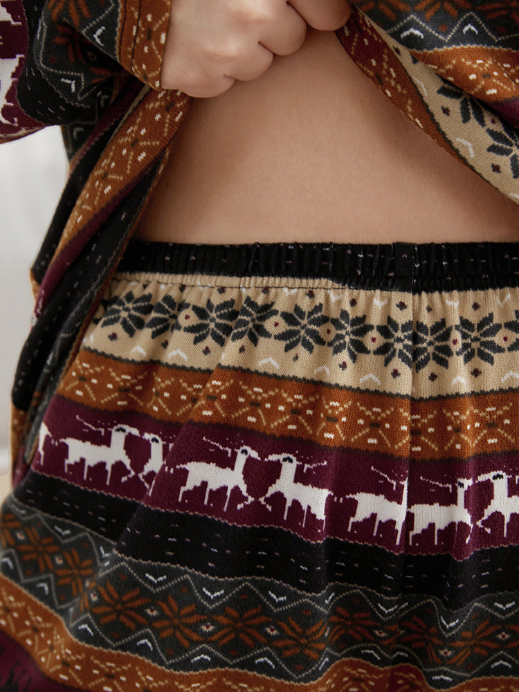 Snowflake & Elk Print Pajama Set