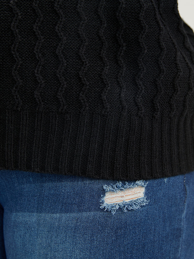 Solid Pointelle Knit Pearls Beaded Collar Neck Knit Top